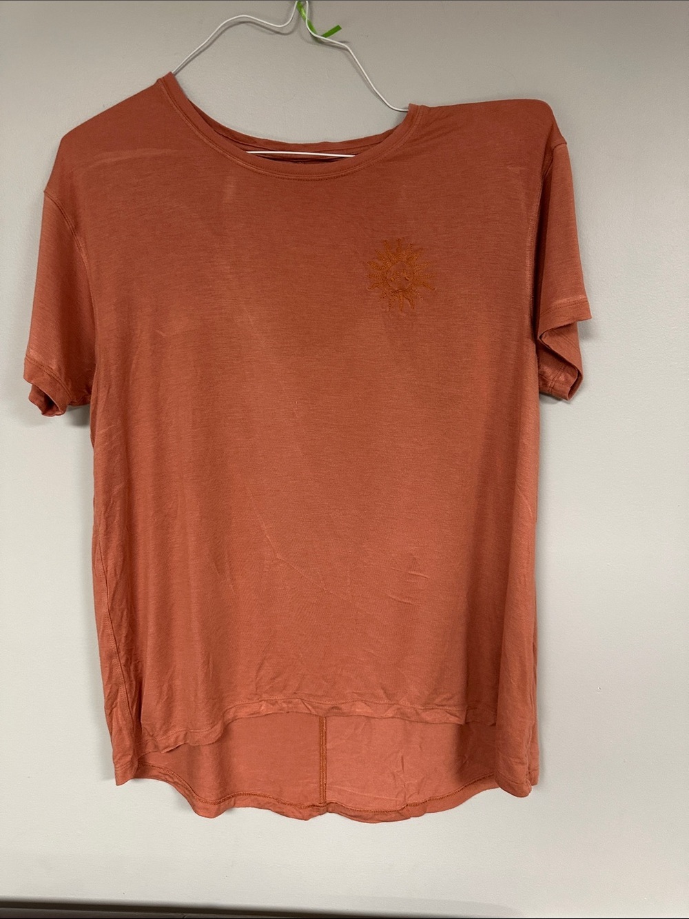 American Eagle Outfitters Teal Soft And Sexy Tee, Embroidered Sun, S